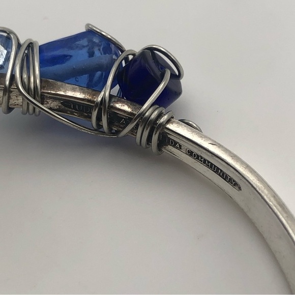 VTG Curved Fork Cutlery Bracelet w Wire Wrapped Glass Bead Accents 7” C & 2” D - Picture 5 of 10